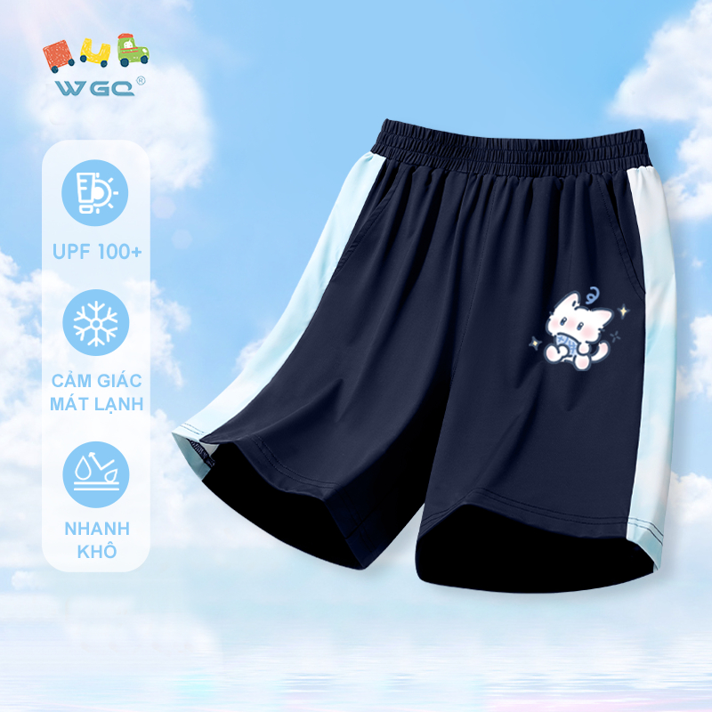 W.G.Q Quần short bé gái / bé trai，quần thể thao khô nhanh，có chức năng chống nắng UPF100 +，Nhẹ thoải mái khi in hình mèo con