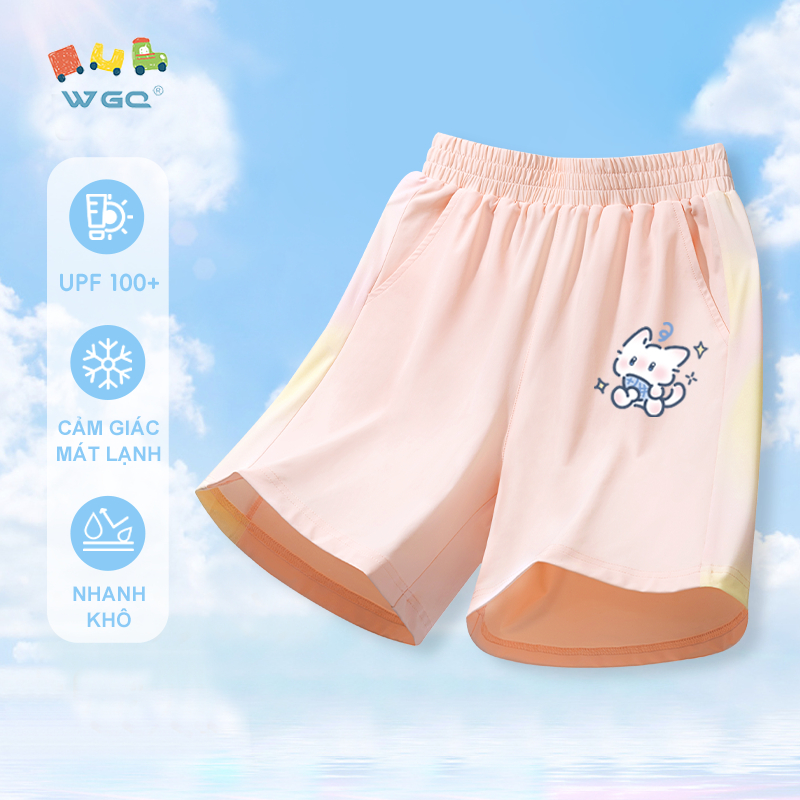 W.G.Q Quần short bé gái / bé trai，quần thể thao khô nhanh，có chức năng chống nắng UPF100 +，Nhẹ thoải mái khi in hình mèo con