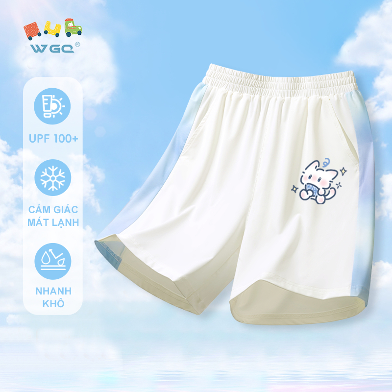 W.G.Q Quần short bé gái / bé trai，quần thể thao khô nhanh，có chức năng chống nắng UPF100 +，Nhẹ thoải mái khi in hình mèo con
