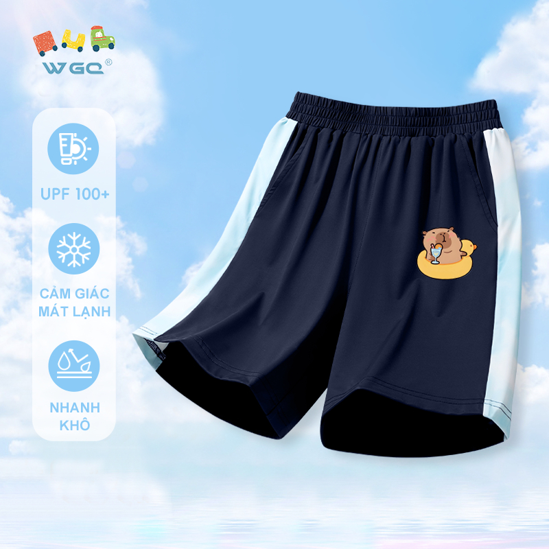 W.G.Q Quần short bé gái / bé trai，quần thể thao khô nhanh，có chức năng chống nắng UPF100 +，Nhẹ thoải mái khi in capybara