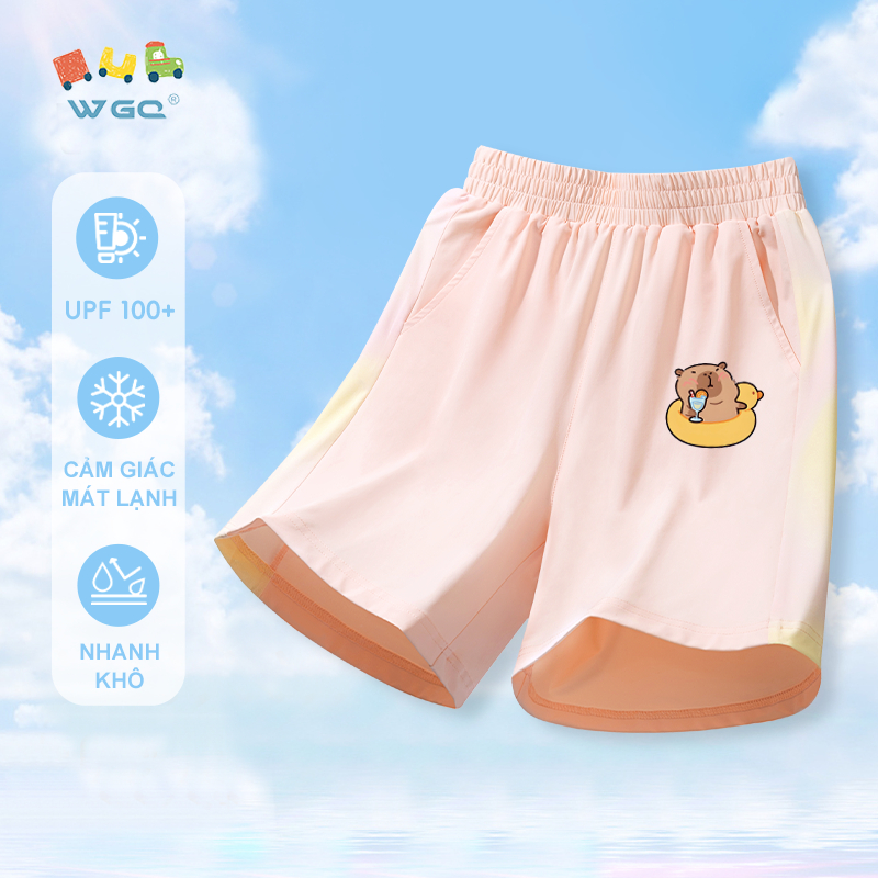 W.G.Q Quần short bé gái / bé trai，quần thể thao khô nhanh，có chức năng chống nắng UPF100 +，Nhẹ thoải mái khi in capybara