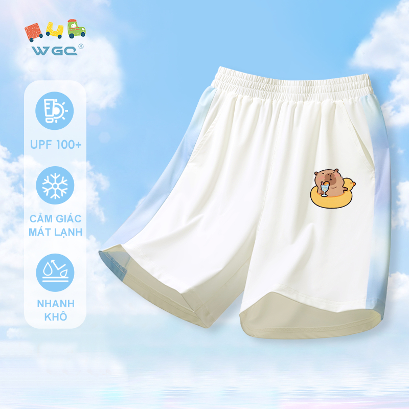 W.G.Q Quần short bé gái / bé trai，quần thể thao khô nhanh，có chức năng chống nắng UPF100 +，Nhẹ thoải mái khi in capybara