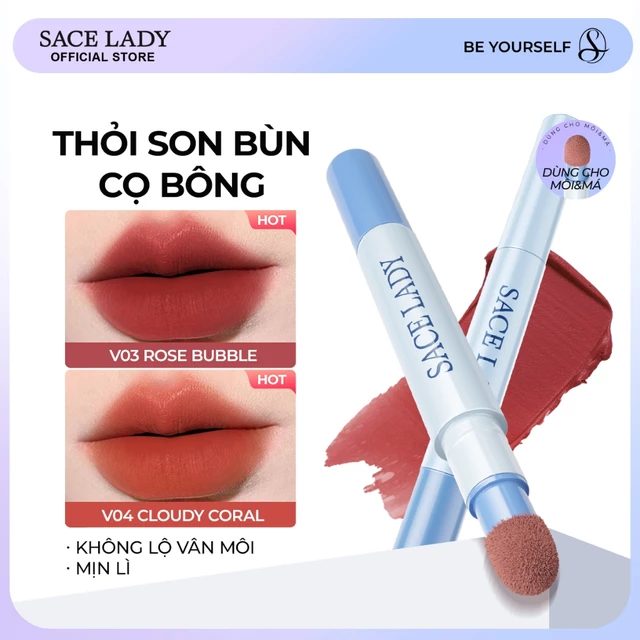 Son Kem Lì SACE LADY Mềm Mịn Như Nhung Giúp Làm Màu Lì Siêu Mịn Lâu Trôi