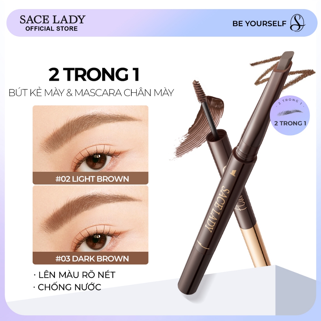 SACELADY Bút chì kẻ mày 2 trong 1 & Gel nhuộm màu lông mày đều màu chống thấm nước 0,95g