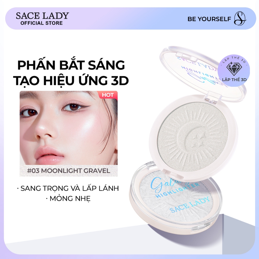 Phấn Bắt Sáng SACE LADY Mỏng Nhẹ Tạo Hiệu Ứng 3D Lên Màu Chuẩn Trang Diểm Cho Mặt Highlight Bắt Sáng