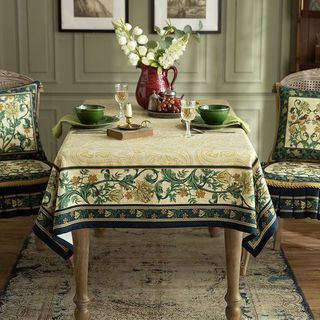 Khăn trải bàn bằng vải lanh Cotton sang trọng American Retro - Chống thấm nước, hình chữ nhật, dành cho bàn ăn / bàn cà phê, phong cách cao cấp