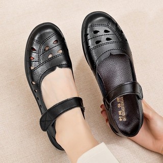Mùa Hè Mẹ Phong Cách Mới Giày Đơn Chống Trơn Trượt Giày Da Người Cao Tuổi Dép Đế Mềm Giày Nữ Rỗng Đế Bằng Giữa @ -