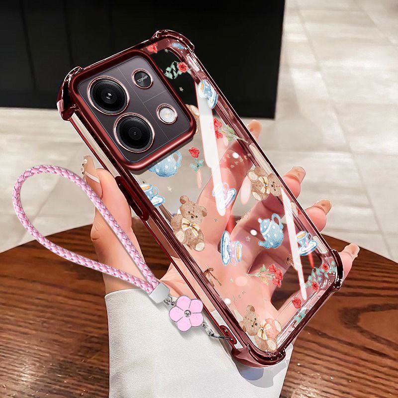 Ốp điện thoại VRQR cho Oppo A6 Pro 5G 4G A6X A6i A6T A6S A6 4G 5G Mini Gấu Chống Sốc Trong Suốt Có Dây Hoa