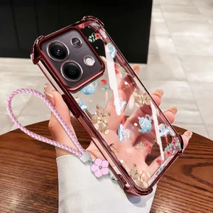 Ốp điện thoại VRQR cho Oppo A6 Pro 5G 4G A6X A6i A6T A6S A6 4G 5G Mini Gấu Chống Sốc Trong Suốt Có Dây Hoa