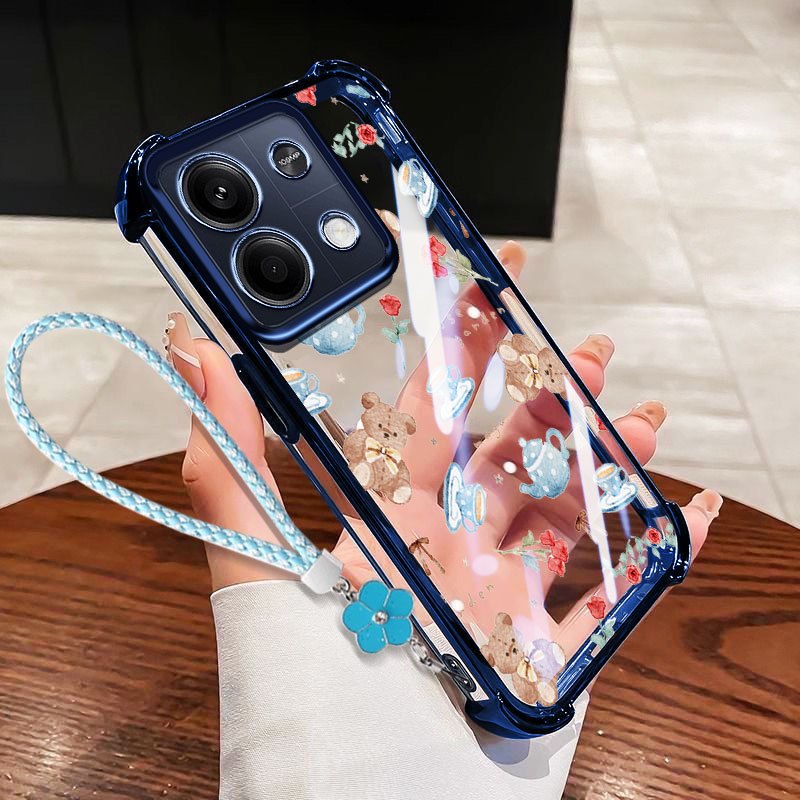 Ốp điện thoại VRQR cho Oppo A6 Pro 5G 4G A6X A6i A6T A6S A6 4G 5G Mini Gấu Chống Sốc Trong Suốt Có Dây Hoa