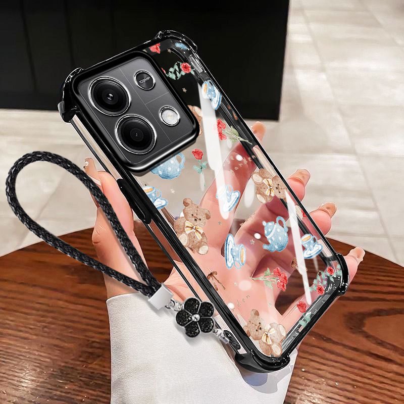 Ốp điện thoại VRQR cho Oppo A6 Pro 5G 4G A6X A6i A6T A6S A6 4G 5G Mini Gấu Chống Sốc Trong Suốt Có Dây Hoa