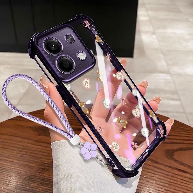 Ốp điện thoại VRQR cho Oppo A6 Pro 5G 4G A6X A6i A6T A6S A6 4G 5G Mini Gấu Chống Sốc Trong Suốt Có Dây Hoa