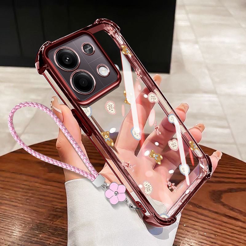 Ốp điện thoại VRQR cho Oppo A6 Pro 5G 4G A6X A6i A6T A6S A6 4G 5G Mini Gấu Chống Sốc Trong Suốt Có Dây Hoa