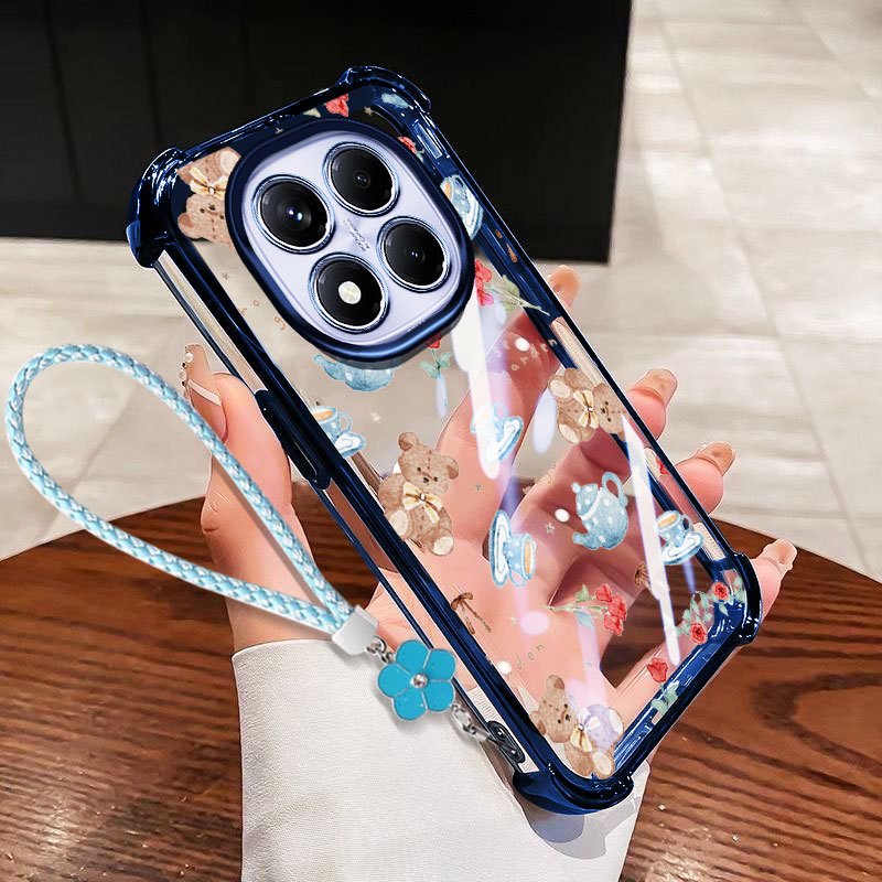 VRQR Dành Cho Xiaomi Redmi Note 15 Pro Plus Note 15 Pro + 5G 4G Poco M8 Pro 5G Mini Bear Chống Sốc Trong Suốt Ốp Lưng Điện Thoại Có Dây Hoa