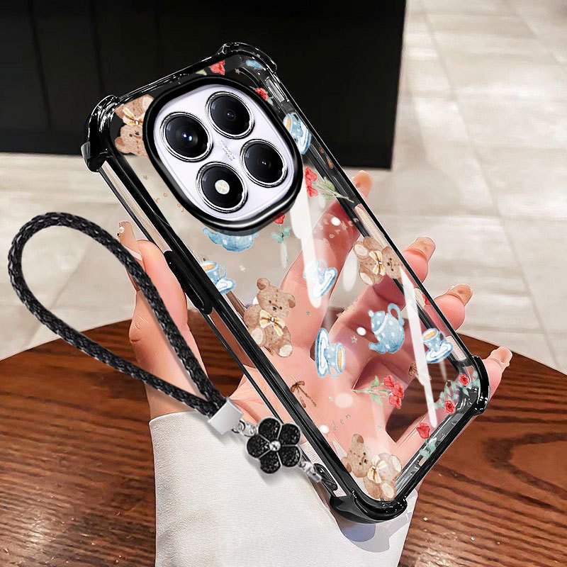 VRQR Dành Cho Xiaomi Redmi Note 15 Pro Plus Note 15 Pro + 5G 4G Poco M8 Pro 5G Mini Bear Chống Sốc Trong Suốt Ốp Lưng Điện Thoại Có Dây Hoa
