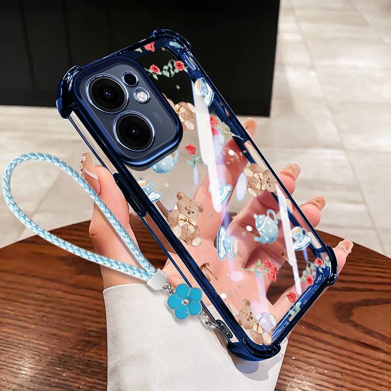 VRQR Dành Cho Oppo Reno15 Reno16 F 5G Reno 15 16 Pro 5G 15F 16F Mini Gấu Chống Sốc Trong Suốt Ốp Lưng Điện Thoại Có Dây Hoa