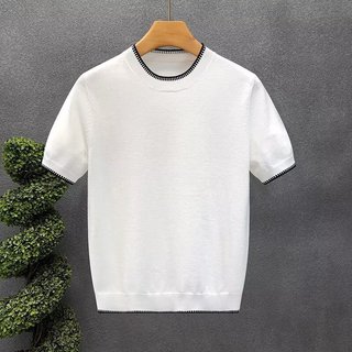 Mùa Hè Mỏng Dệt Kim Ngắn Tay Áo Thun Nam Hợp Thời Trang Đẹp Trai Bên Trong Đáy Áo Sơ Mi Nam Nửa Tay Dệt Kim