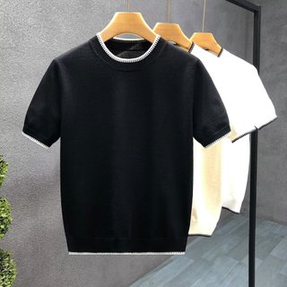Mùa Hè Mỏng Dệt Kim Ngắn Tay Áo Thun Nam Hợp Thời Trang Đẹp Trai Bên Trong Đáy Áo Sơ Mi Nam Nửa Tay Dệt Kim