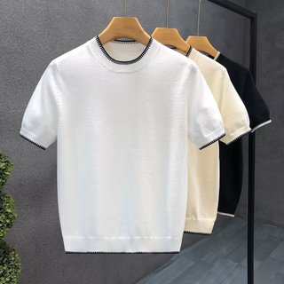 Mùa Hè Mỏng Dệt Kim Ngắn Tay Áo Thun Nam Hợp Thời Trang Đẹp Trai Bên Trong Đáy Áo Sơ Mi Nam Nửa Tay Dệt Kim