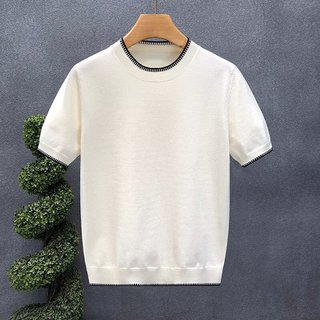 Mùa Hè Mỏng Dệt Kim Ngắn Tay Áo Thun Nam Hợp Thời Trang Đẹp Trai Bên Trong Đáy Áo Sơ Mi Nam Nửa Tay Dệt Kim