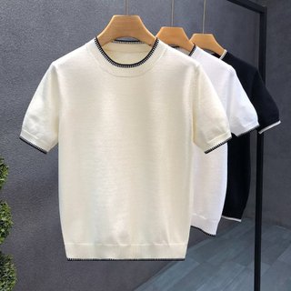 Mùa Hè Mỏng Dệt Kim Ngắn Tay Áo Thun Nam Hợp Thời Trang Đẹp Trai Bên Trong Đáy Áo Sơ Mi Nam Nửa Tay Dệt Kim