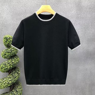 Mùa Hè Mỏng Dệt Kim Ngắn Tay Áo Thun Nam Hợp Thời Trang Đẹp Trai Bên Trong Đáy Áo Sơ Mi Nam Nửa Tay Dệt Kim