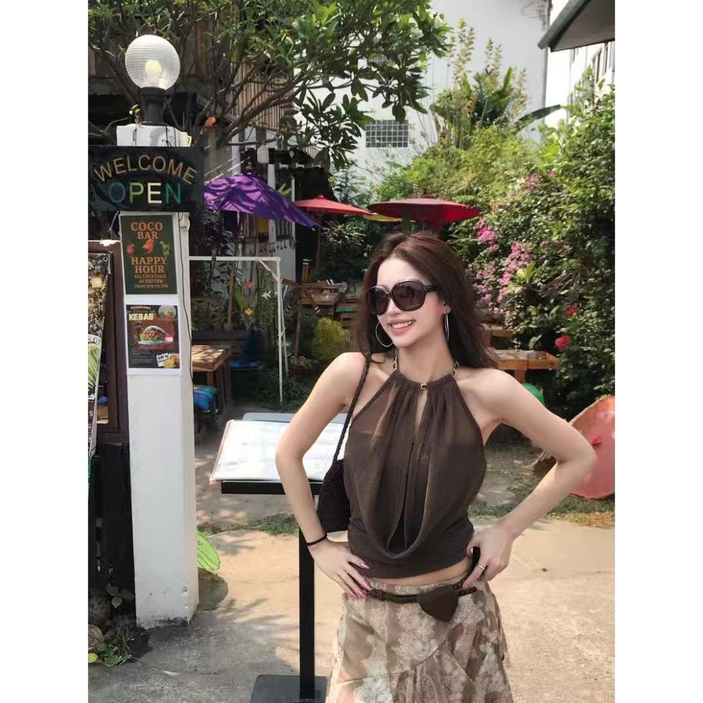 【BANKO】Áo Vest Phong Cách Hàn Quốc Màu Café Slim-Fit Gợi Cảm Cho Mùa Hè