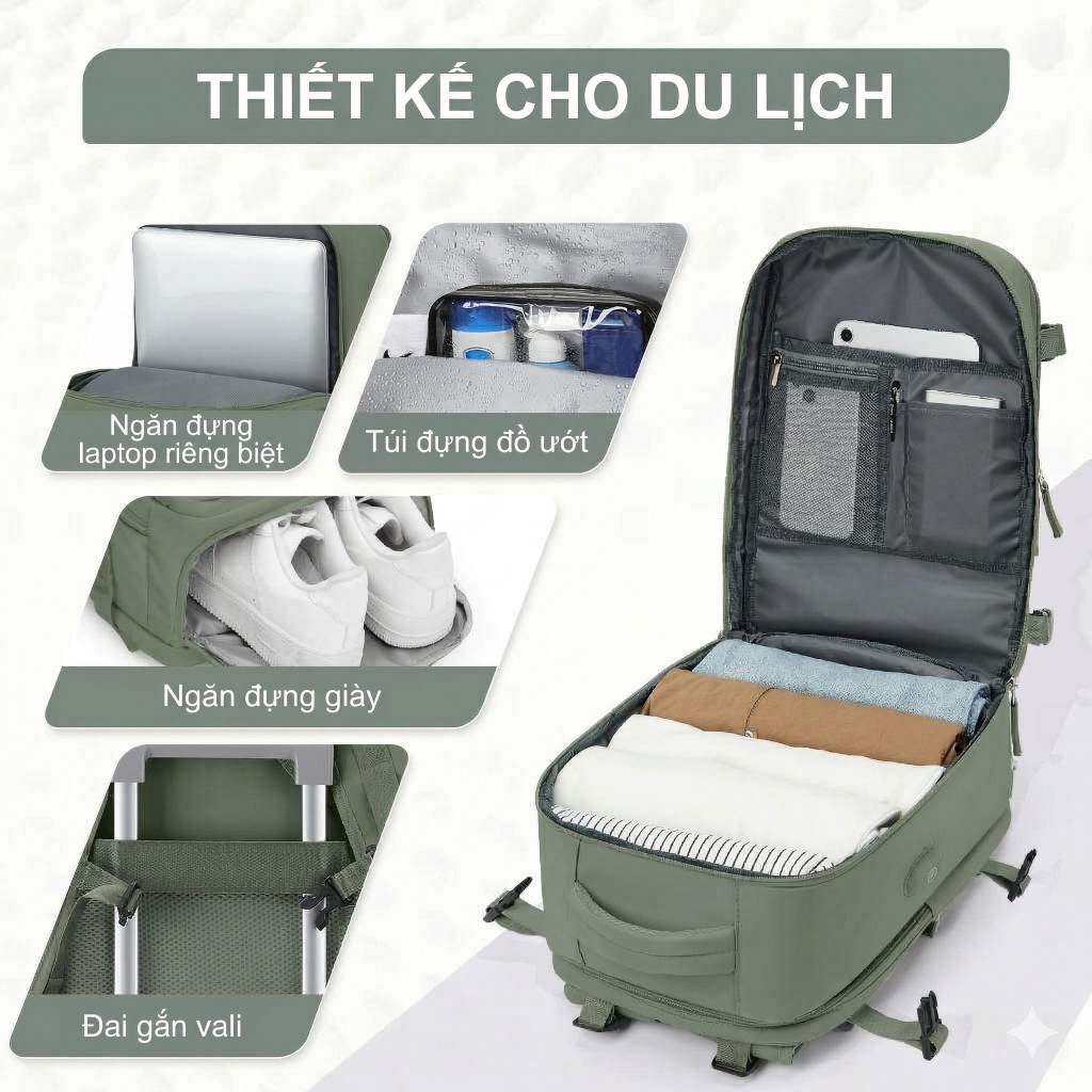 【GIAO NGAY】Ba Lô Du Lịch Laptop Đa Năng - Xách Tay Máy Bay, Chống Nước Cao Cấp