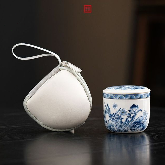 Xanh Trắng Gốm Sứ Nhỏ Cốc Trà Di Động Một Nồi Một Cốc Văn Phòng Một Người Uống Trà Nhanh Cốc Có Nắp Lọc