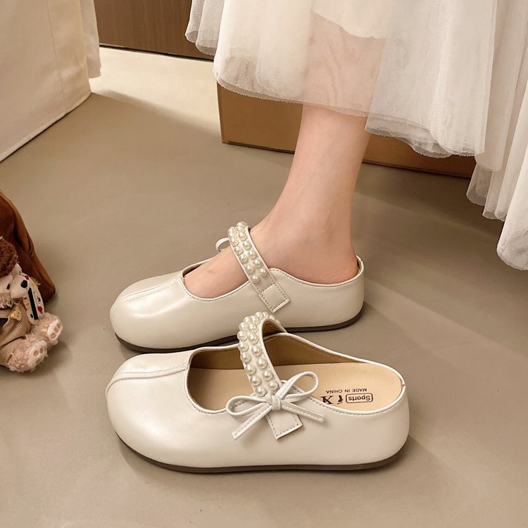 Dép Nửa Đế Dày Nữ 2026 Trắng / Bạc Baotou Đi Chơi Dép Mary Jane Giày