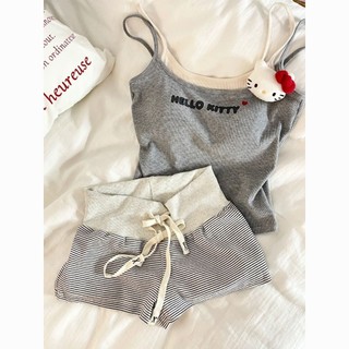 Bộ đồ ngủ mỏng hai mảnh hình mèo hoạt hình, có đệm ngực dành cho nữ
