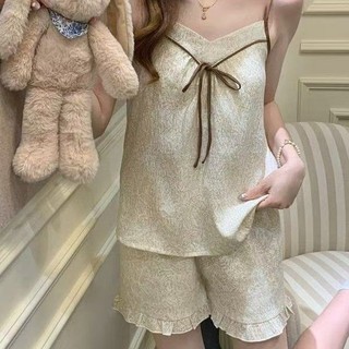 Bộ đồ ngủ phong cách Trung Quốc dành cho nữ mùa hè, có đệm ngực