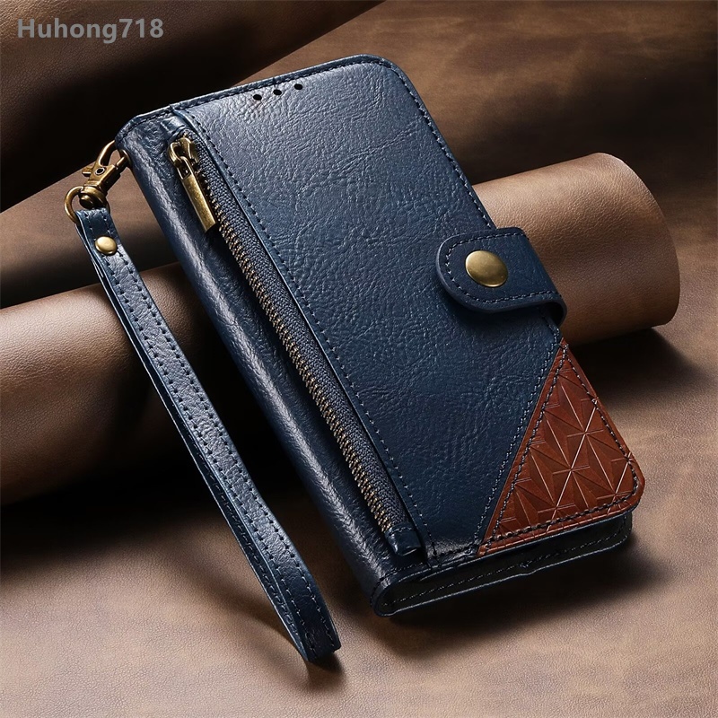 Dành Cho iPhone 11 12 13 14 15 Pro Max Plus Ví Bao Da Lật Dây Kéo Đồng Xu Túi Mềm TPU Toàn Thân Chống Sốc Có Dây Đeo Cổ Tay
