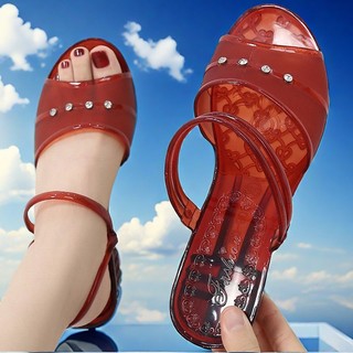 [Thoáng Khí Nhẹ] Dép Phong Cách Mới Nữ Mặc Ngoài Dép Pha Lê Bán Chạy Thời Trang Nữ Mùa Hè Jelly Influencer Flip-Flops Nâng Cao Hai @ -