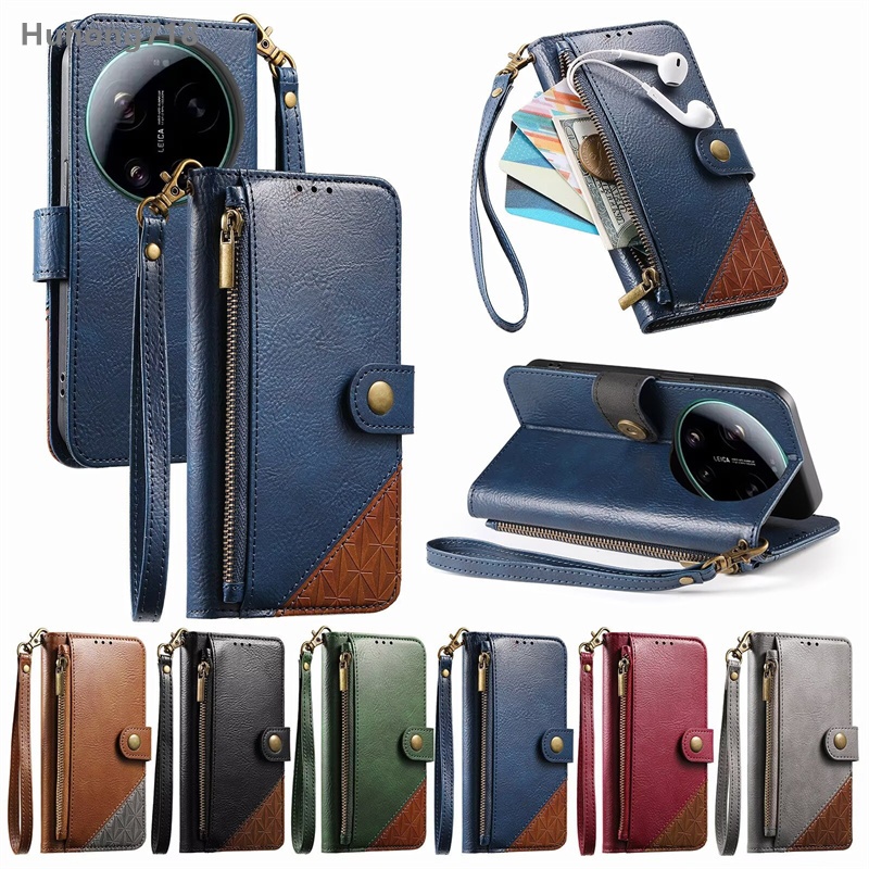 Dành Cho iPhone 11 12 13 14 15 Pro Max Plus Ví Bao Da Lật Dây Kéo Đồng Xu Túi Mềm TPU Toàn Thân Chống Sốc Có Dây Đeo Cổ Tay