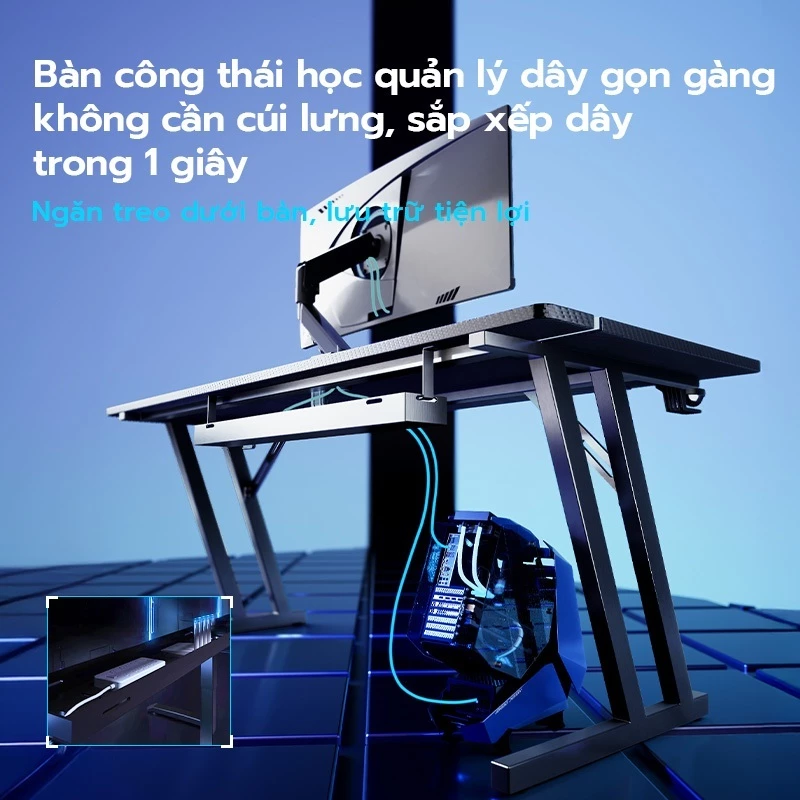 Xpanse F3 bàn gaming nắp lật giấu dây,mặt bàn carbon chống trầy xước, chữ ZK|bàn làm việc | làm việc văn phòng