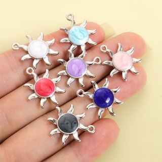 10 Chiếc Xuyên Biên Giới Phổ Biến 7 Màu Nhỏ Giọt Dầu Mặt Trời Quyến Rũ Phù Hợp Với Trang Sức Thời Trang DIY Như Vòng Cổ Vòng Tay Bông Tai Mũ Móc Khóa, Mặt Dây Chuyền Hợp Kim Hình Hướng Dương Phong Cách Unisex