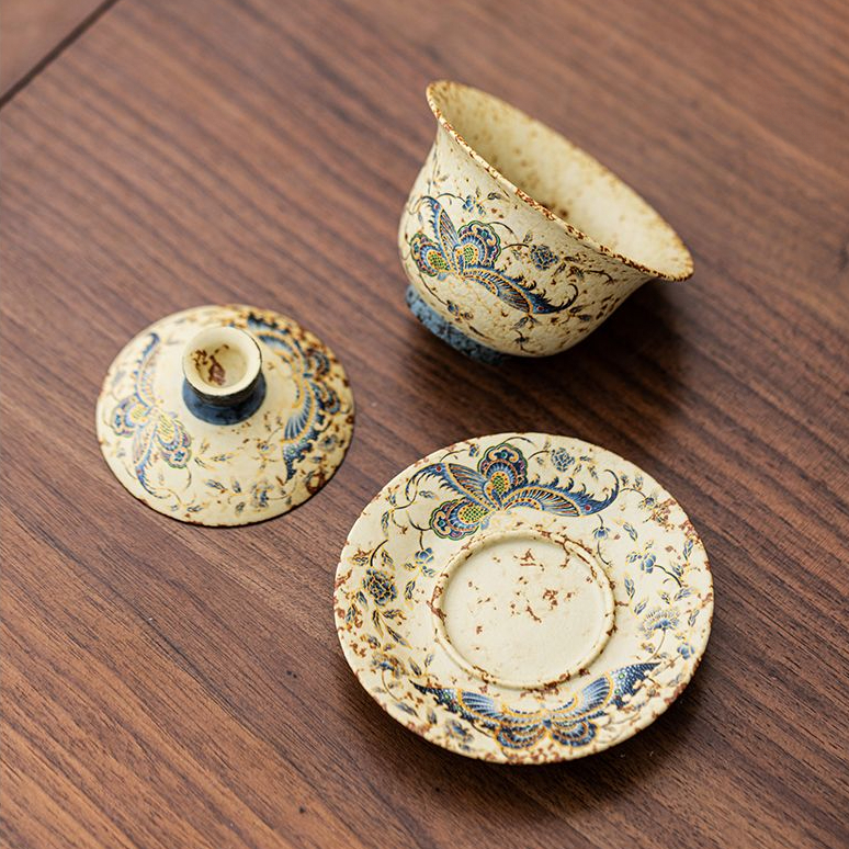 Bộ trà cao cấp cổ điển Trung Quốc Flint Red Sancai Tea Bowl Kung Fu Tea Set