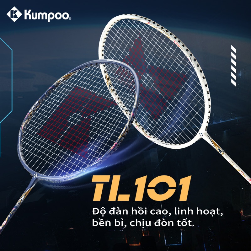 KUMPOO TL101 Vợt cầu lông 3U - Carbon toàn khung, dây căng 11kg, cỡ cán G5 - Tặng túi đựng + quấn cán