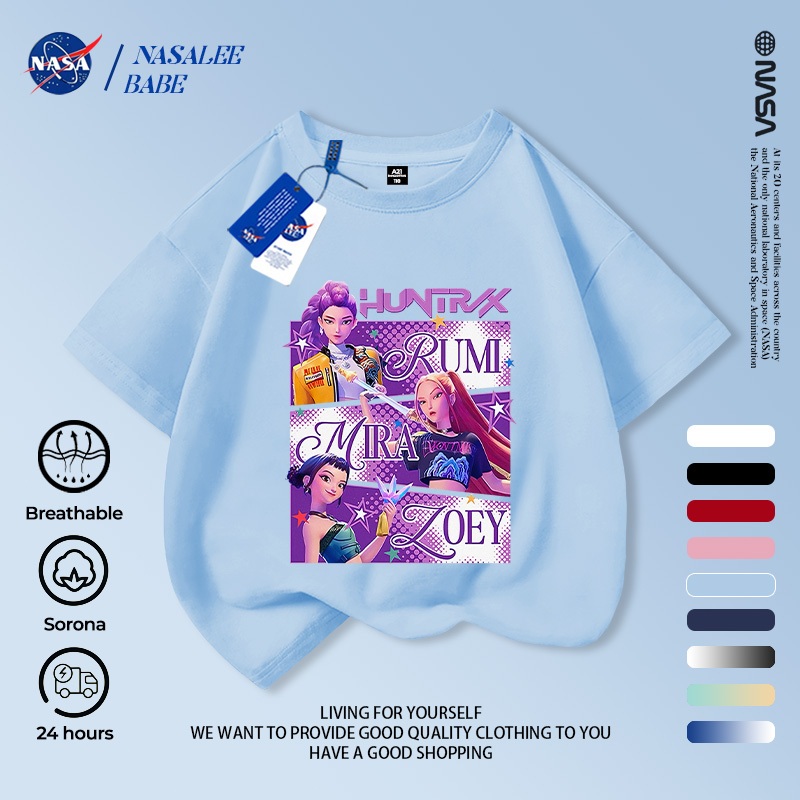 Áo thun cầu vai NASA Demon Hunters cho bé trai bé gái, vải cotton thoáng, giao 24h
