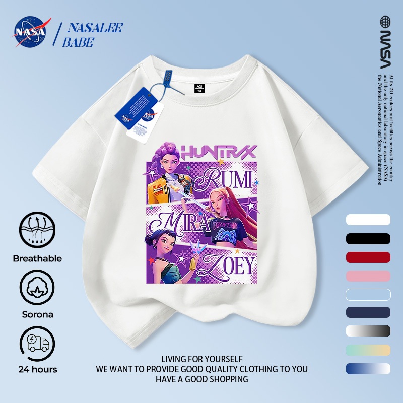 Áo thun cầu vai NASA Demon Hunters cho bé trai bé gái, vải cotton thoáng, giao 24h