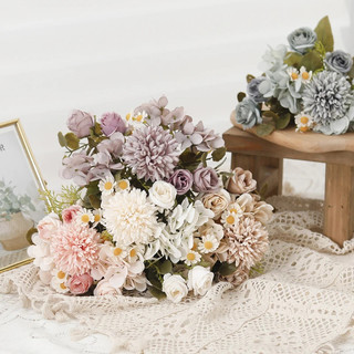 Nhân Tạo Lụa Hoa Hồng Pompom Hoa Cúc Hoa Giả Vintage Nhà Phòng Khách Trang Trí Bàn Cưới Cô Dâu Đảng Chụp Ảnh Chống Đỡ Thẩm Mỹ Vật Trang Trí