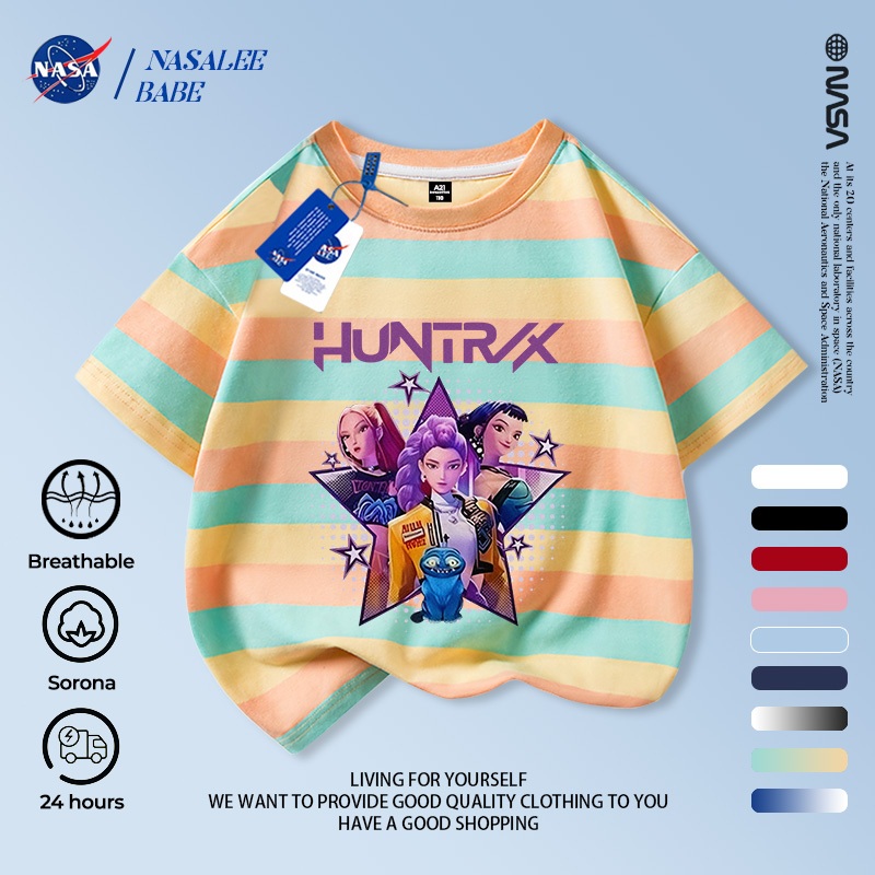 Áo thun sọc NASA Demon Hunters cho bé trai bé gái, vải cotton thoáng, giao 24h