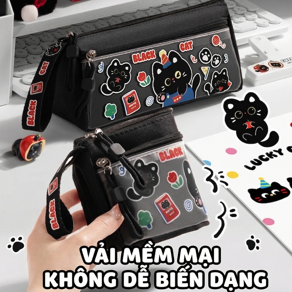 Hộp Bút Mèo Dễ Thương Dung Tích Lớn | Mở Rộng Tiện Lợi | Có Quai Xách Cho Học Sinh