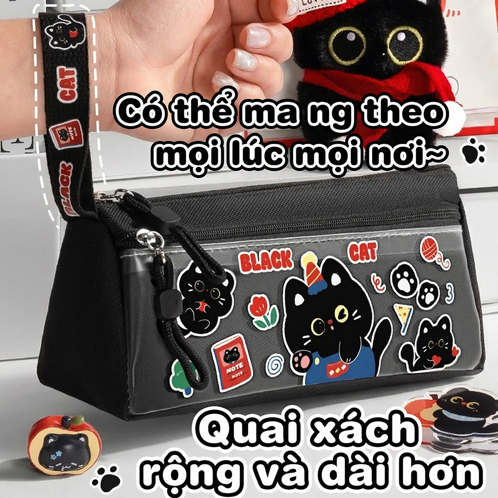 Hộp Bút Mèo Dễ Thương Dung Tích Lớn | Mở Rộng Tiện Lợi | Có Quai Xách Cho Học Sinh