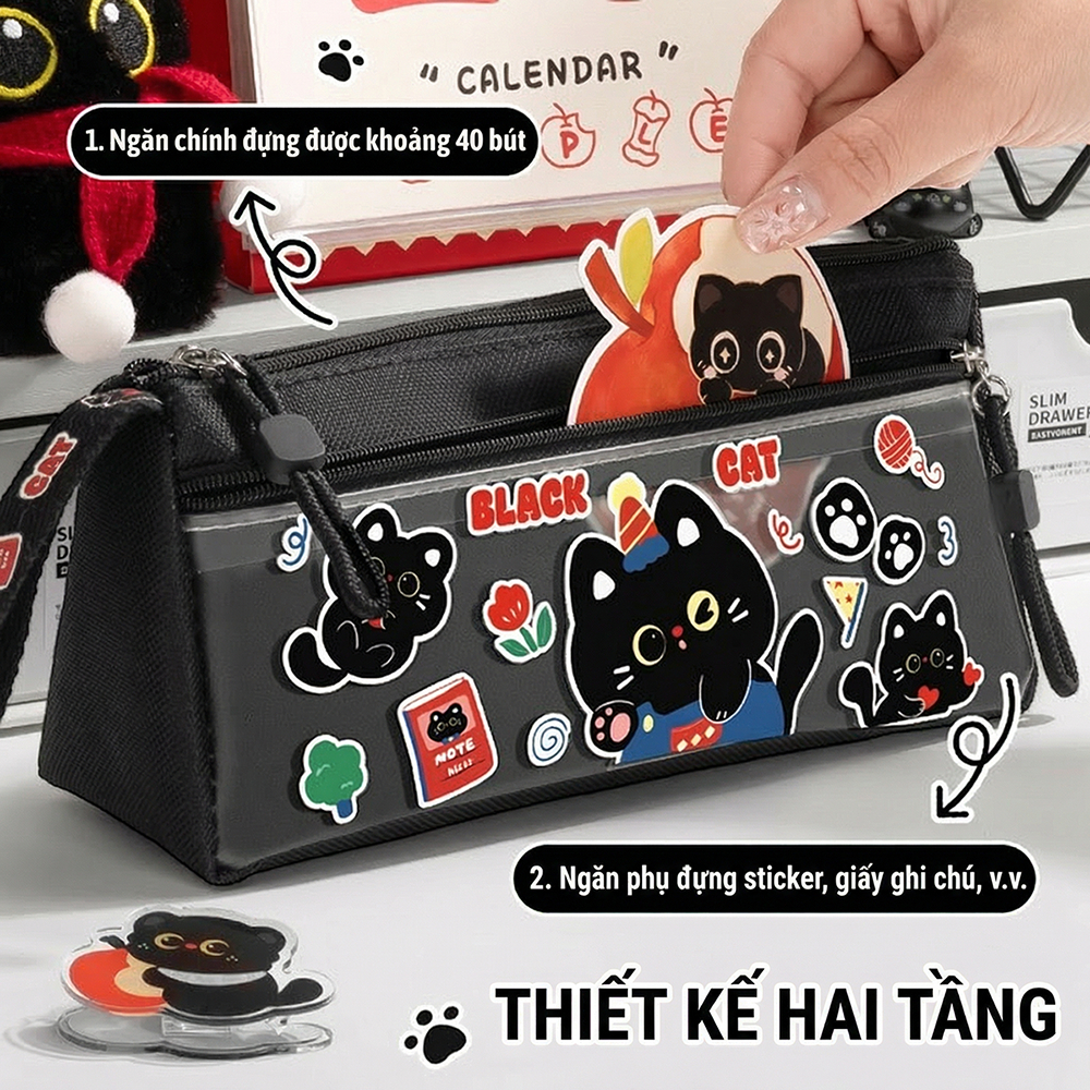 Hộp Bút Mèo Dễ Thương Dung Tích Lớn | Mở Rộng Tiện Lợi | Có Quai Xách Cho Học Sinh