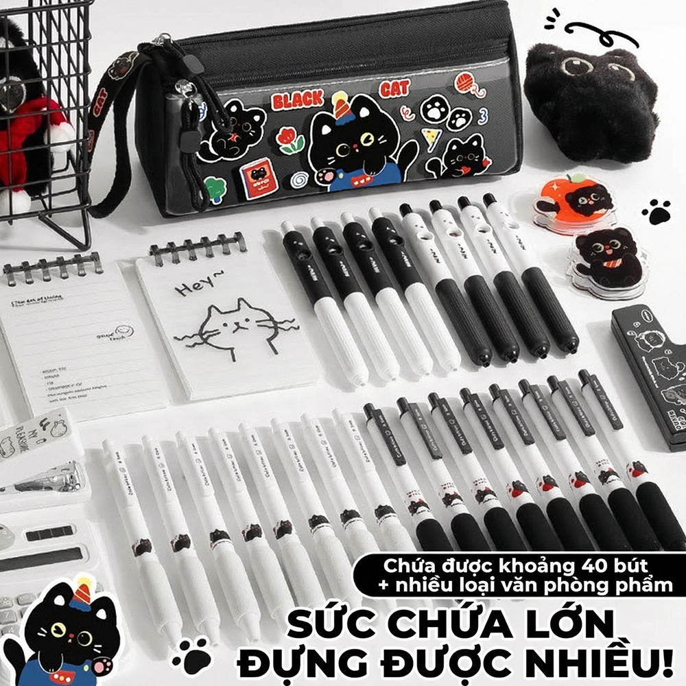 Hộp Bút Mèo Dễ Thương Dung Tích Lớn | Mở Rộng Tiện Lợi | Có Quai Xách Cho Học Sinh