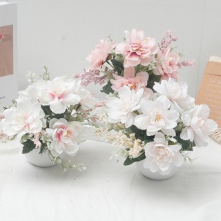 Nhân Tạo Chậu Hoa Mini Giả Cây Cảnh Lụa Hoa Bộ Nhà Phòng Để Bàn Trang Trí Văn Phòng Bình Nhựa Nhỏ Trang Trí Đám Cưới Thẩm Mỹ Hồng Trắng