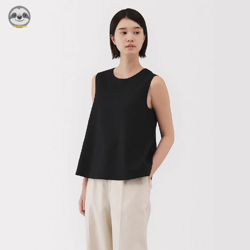 Phong cách Nhật Bản Phong cách Muji / Áo không tay cotton gai dầu cao cấp dành cho nữ / Áo sơ mi ngắn tay dáng rộng mát mẻ mùa hè / Vải lanh cotton cao cấp