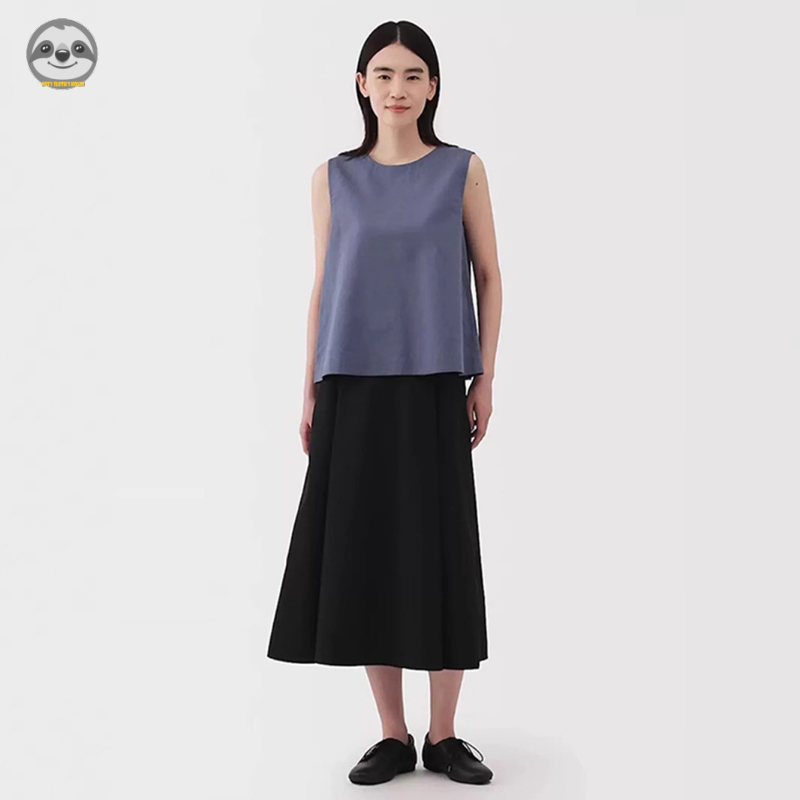 Phong cách Nhật Bản Phong cách Muji / Áo không tay cotton gai dầu cao cấp dành cho nữ / Áo sơ mi ngắn tay dáng rộng mát mẻ mùa hè / Vải lanh cotton cao cấp